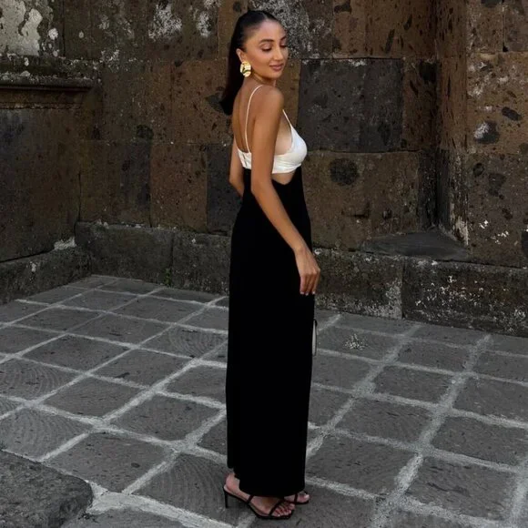 Zara Two Toned Cut Out Midi Dress NWT Black White Size Medium - Picture 3 of 13